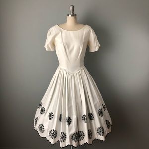 Vintage 50s White Cotton Piqué Party Dress